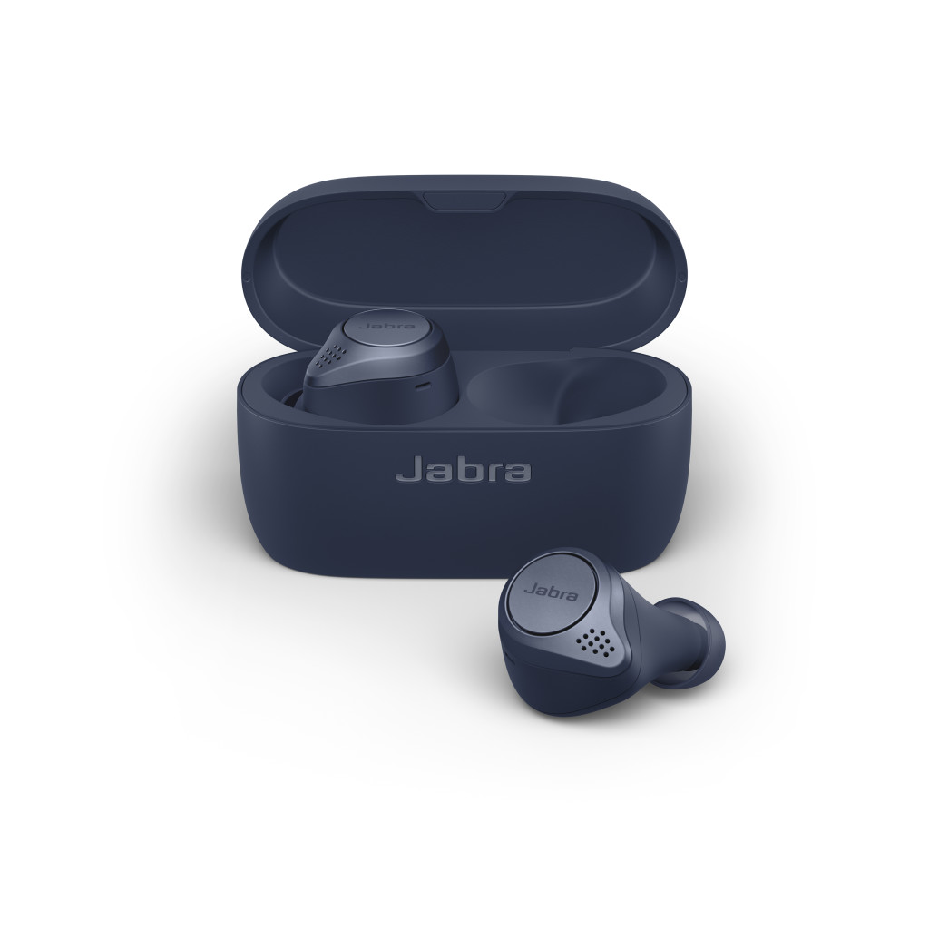 Jabra Elite Active 75t 海軍藍_充電盒_單耳機在前